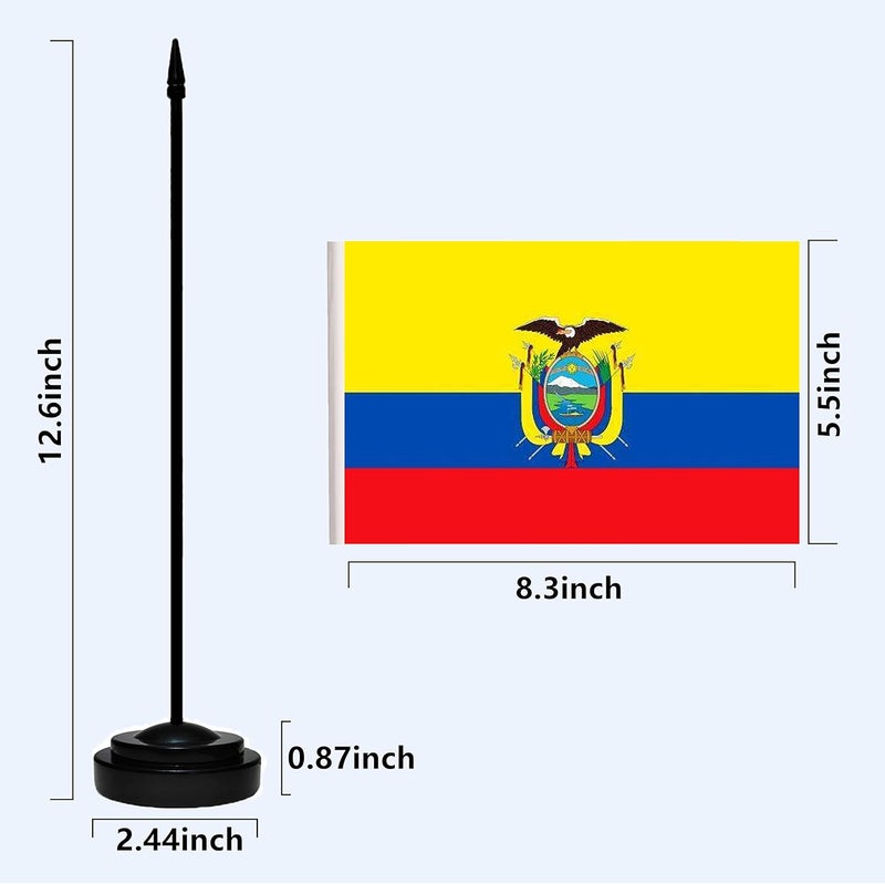 tibijoy Ecuador Flags Ecuadorian Small Mini Desk Flags Set Table Flag with 13" Black Pole, Black Base and Spear Top, Miniature Ecuadorian Deluxe Desktop Flag, Home Decoration, Office Decoration, Festival Celebrations(12 Pack ) - Image 4